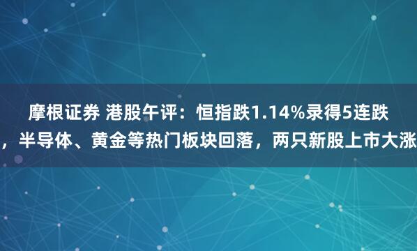 摩根证券 港股午评：恒指跌1.14%录得5连跌，半导体、黄金等热门板块回落，两只新股上市大涨