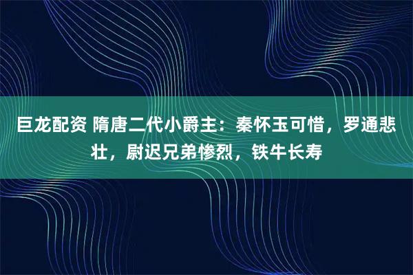 巨龙配资 隋唐二代小爵主：秦怀玉可惜，罗通悲壮，尉迟兄弟惨烈，铁牛长寿