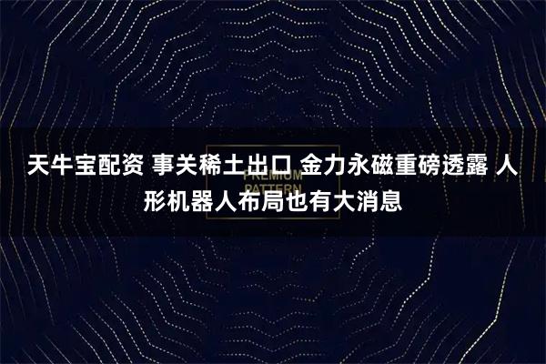天牛宝配资 事关稀土出口 金力永磁重磅透露 人形机器人布局也有大消息
